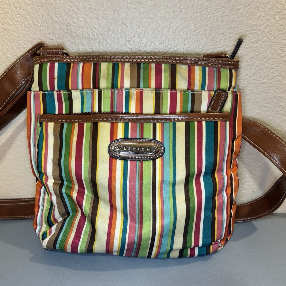 Strada Colorful Striped Nylon Crossbody Bag Purse Handbags, Travel, Multi Pocket